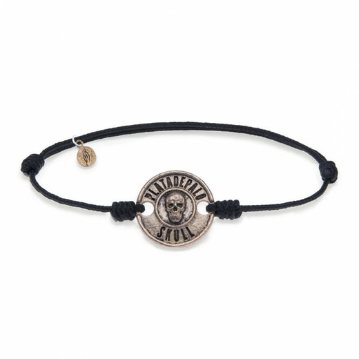 SB002N Pulsera Plata De Palo SKULL Calavera Nylon Y Bronce Joyeria Pont