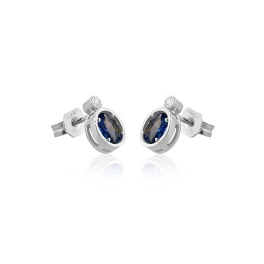 02-173855/1B Pendientes de oro blanco con diamantes y zafiro azul