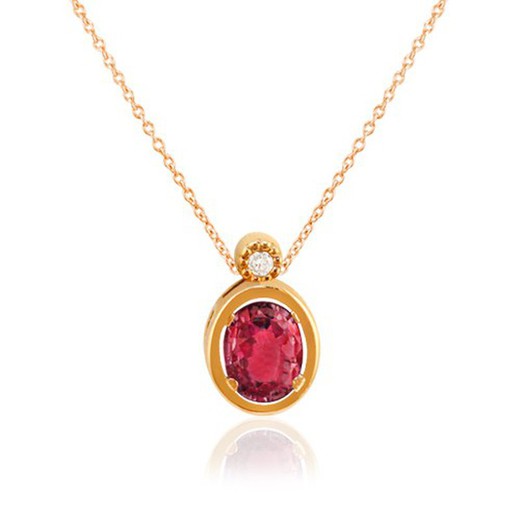 03-173866R Colgante mujer elegante de oro rosa con brillante y rubí oval