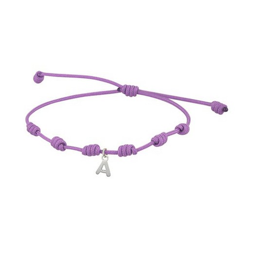 05-142247 Pulsera para mujer de color lila realizada en macramé con inicial de oro blanco pulsera autoajustable de fácil ajuste