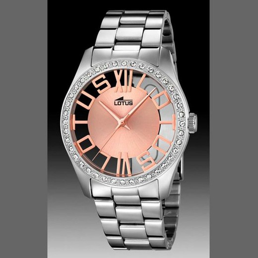 18126-1 Reloj Lotus mujer esfera transparente caja y pulsera de acero inoxidable 316L