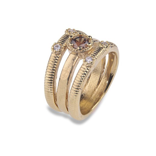 Anillo Plata de Palo mujer de bronce chapado en oro con circonitas blancas y circonita central marrón Referencia:WR103G de lujo y distinción con nuestro excepcional y fantástico anillo