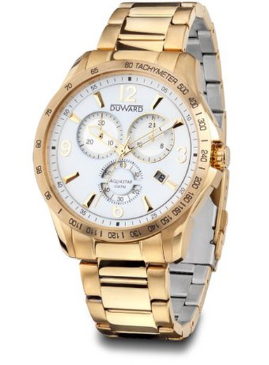 Reloj Duward de hombre serie AQUASTAR Monza Ref D95530.11 caja y pulsera de acero inoxidable 316L dorado con tratamiento IP calendario y cronógrafo