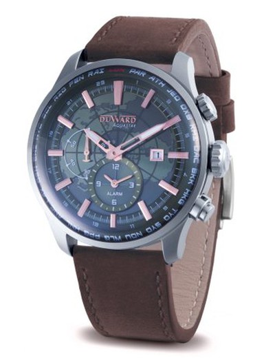 Reloj DUWARD de hombre modelo AQUASTAR World Time Ref D85704.03 elegante esfera caja de acero inoxidable 316L calendario y multifunción