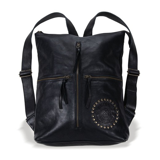 Bolso Mochila PLATA DE PALO modelo MORES unisex ACS022N cuero negro muy elegante y ligera