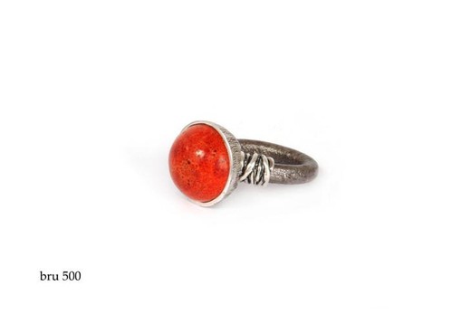 BRU0500/c Anillo la bruixeta plata y Coral