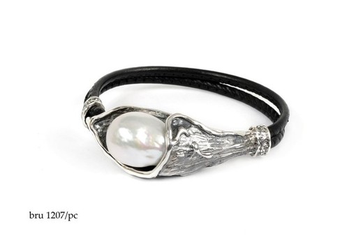 BRU1207pc Pulsera la bruixeta plata ovalada perla