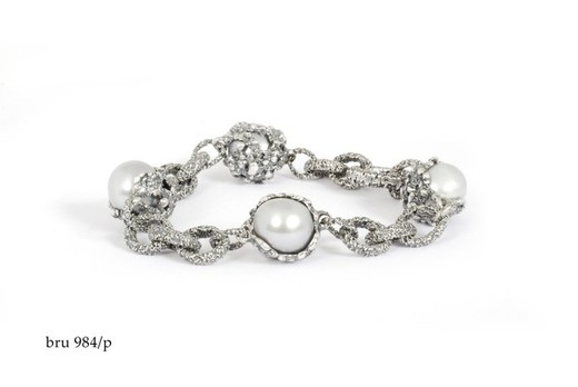 BRU984p Pulsera la bruixeta plata textura perlas