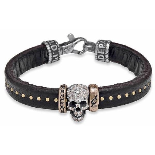 CAB38C Pulsera PLATA DE PALO unisex combinada plata, bronce, calavera