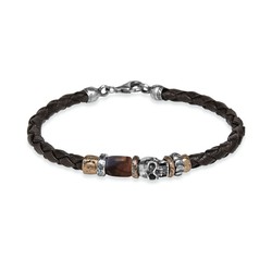 CAB39A Pulsera unisex Plata de Palo calavera cuero trenzado