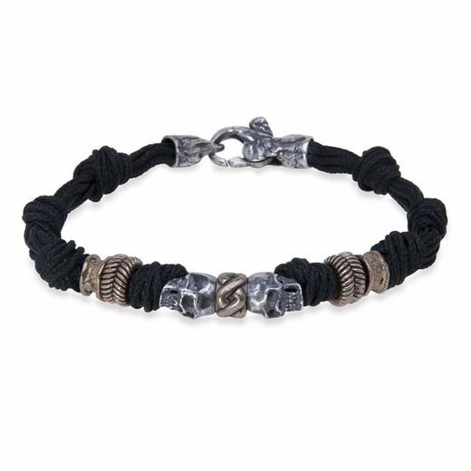 CAB81B Pulsera Plata de Palo SKULL LOVE COLOURS NEGRA