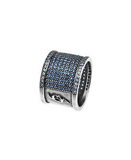 CR33A Anillo Plata de Palo de mujer ancho de plata 925 con circonitas en azul