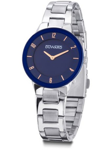 D25117.05 Reloj Duward de mujer esfera azul con números rosados super elegante