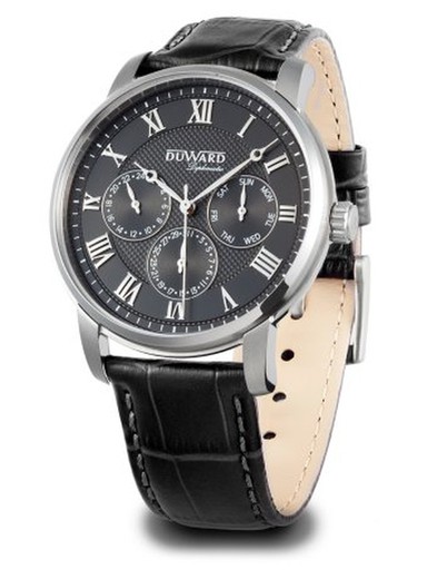 Reloj DUWARD de hombre D85708.02 DIPLOMATIC caja de acero 316L correa cuero negro multifunción