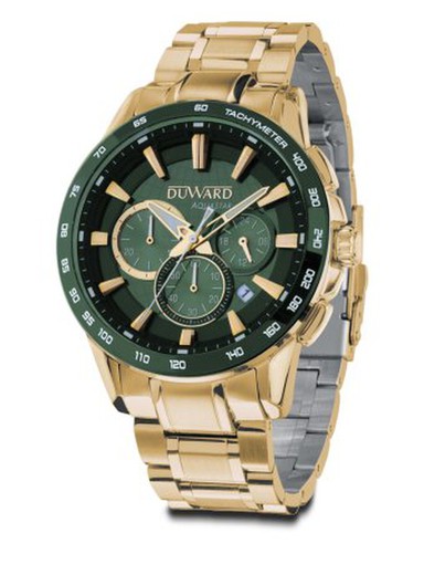 D95527.13 Reloj DUWARD de hombre AQUASTAR Nurburgring caja y correa de acero dorado 316L