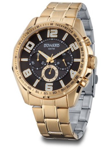 D95529.12 Reloj Duward de hombre cronógrafo, esfera negra elegante y cristal mineral de zafiro