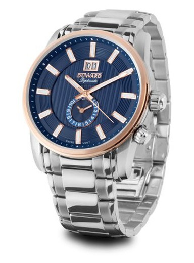 Reloj Duward hombre colección DIPLOMATIC Canarias D95707.85 esfera azul elegante movimiento Swiss Made de acero inoxidable 316L caja bicolor y multifunción