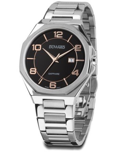 Reloj Duward hombre Swiss Made con cristal de zafiro modelo DIPLOMATIC Extremadura Ref D95419.02 acero inoxidable 316L esfera color negro elegante