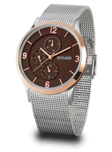 Reloj DUWARD de hombre modelo ELEGANCE Elegant D95706.80 correa de esterilla multifunción esfera marrón elegante y nítida