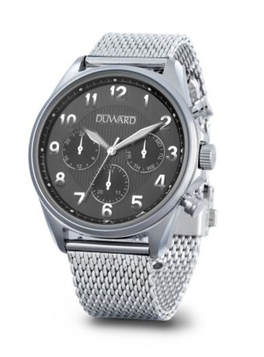 Reloj Duward de hombre modelo ELEGANCE Gayane Ref D95705.02 esfera gris oscura elegante, multifunción con correa de piel negra de regalo