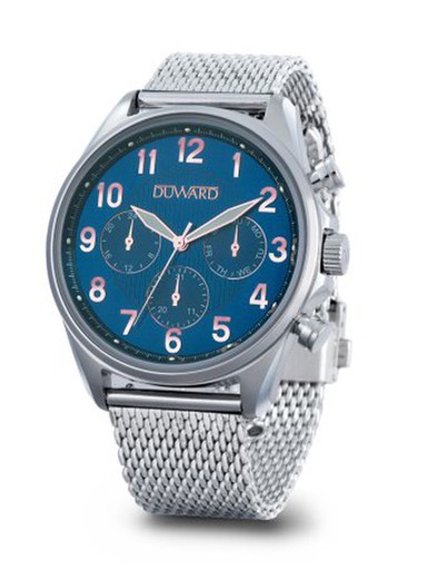 Reloj Duward de hombre serie ELEGANCE Gayane Ref D95705.05 esfera azul marino clásico, acero inoxidable 316L, multifunción con correa de piel azul de regalo