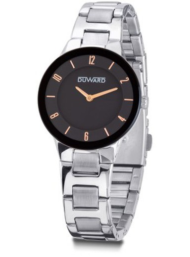 Reloj Duward de mujer cristal zafiro modelo ELEGANCE Setael Ref D25117.52 extra plano con caja y pulsera de acero inoxidable 316L esfera negra atractiva