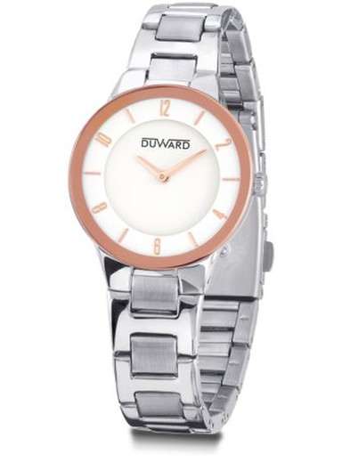 Reloj Duward de mujer colección ELEGANCE Setaele Ref D25117.08 caja bicolor de acero inoxidable 316L esfera blanca discreta y elegante