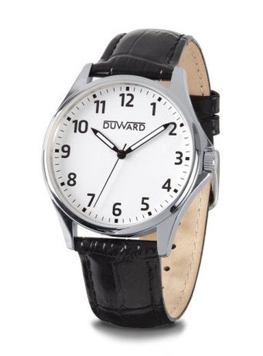 Reloj Duward de hombre colección ELEGANCE Stivoll Ref D85341.01 correa de piel negra esfera blanca caja de acero