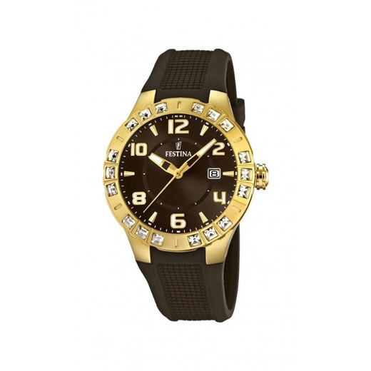 F16582/3 Reloj FESTINA acero inoxidable dorado 316L correa de caucho marrón