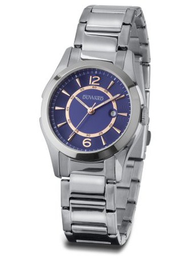 Reloj Duward de mujer serie LADY Fafine D25423.05 esfera azul caja y correa de acero inoxidable 316L con calendario cristal zafiro