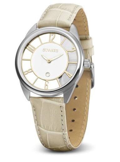 Reloj DUWARD de mujer modelo LADY Kleure Ref D15200.00 caja de acero inoxidable correa piel beige y blanca la de recambio