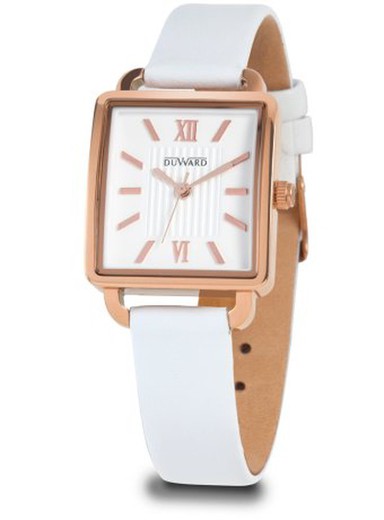 Reloj Duward mujer LADY Mosali Ref D15307.81 muy elegante correa blanca con caja chapada en oro IP acabado en acero inoxidable 316L