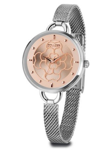 Reloj Duward de mujer elegante y distinguido modelo LADY Woman D25349.08 esfera salmón, cristal zafiro, acero inoxidable 316L corona protegida con doble junta malla milanesa