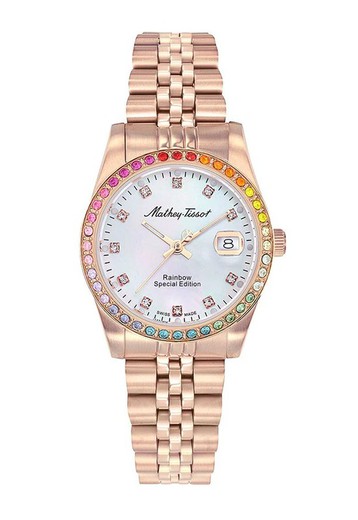 Reloj Mathey Tissot Swiss Made mujer colección Mathy Rainbow D809PQI  bisel atractivo y elegante con circonitas de colores