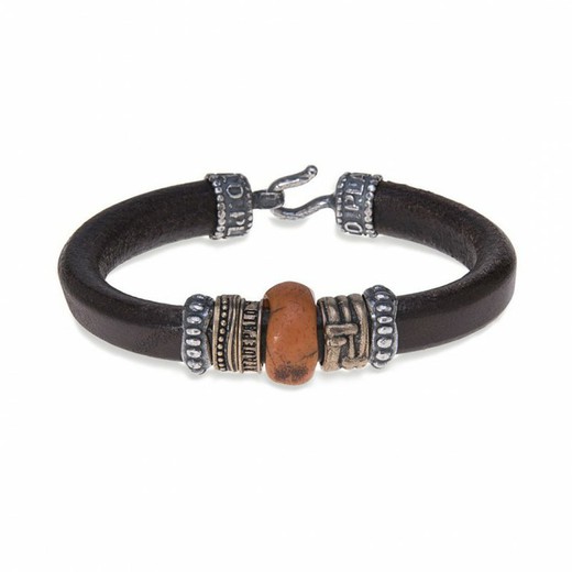 MB074X Pulsera Plata de Palo de hombre cuero y plata