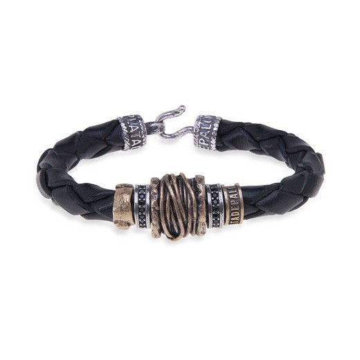 MB109X Pulsera Plata de Palo cuero trenzado