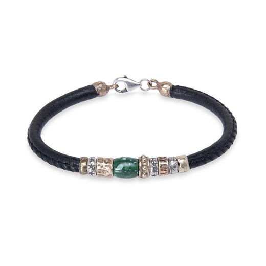 MB189X Pulsera Plata de Palo de hombre modelo Bahia de cuero negro con piezas de bronce y plata