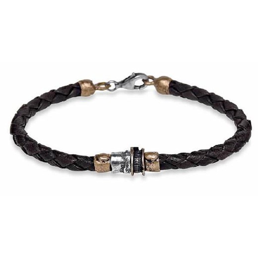 MB4K Pulsera Plata de Palo hombre de plata, bronce y cuero