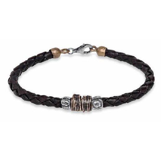 MB4L Pulsera Plata de Palo para hombre de plata, cuero y bronce espiral