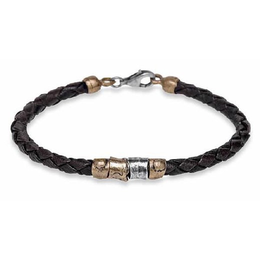 MB4N Pulsera hombre Plata de Palo en cuero, plata y bronce