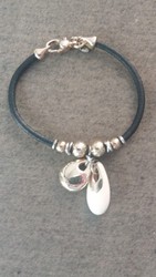 Pulsera mujer de cuero y marfil con bolas intercaladas