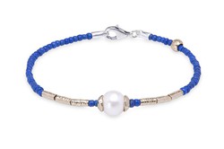 Pulsera Plata de Palo mujer de bolas azul con perla cultivada Referencia: WB443A con un intenso y profundo tono azul muy elegante