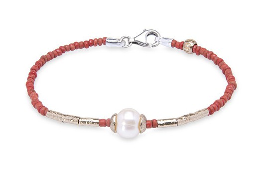 Pulsera Plata de Palo mujer de bolas rojas con perla Referencia: WB443R elegante, vibrante y distinguida