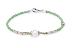 Pulsera Plata de Palo mujer de bolas verdes y perla Referencia: WB443V  pieza única que combina la artesanía tradicional con un diseño vibrante