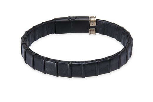 Pulsera Plata de Palo colección Froi para hombre Referencia MB211X pulsera de cuero negro de 10 milímetros con cierre magnético negro y pieza de bronce