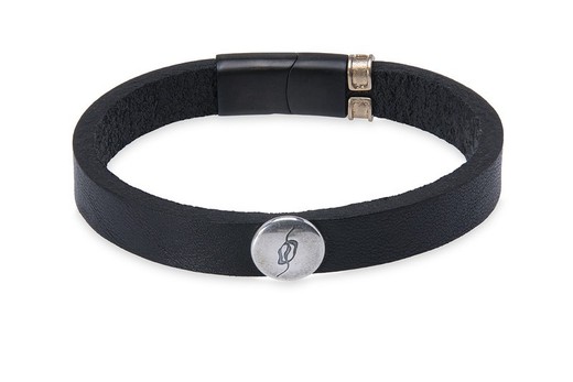 Pulsera Plata de Palo colección Zene para hombre Referencia:MB208X de cuero negro cierre magnético y botón de plata 925 identificativo de la marca