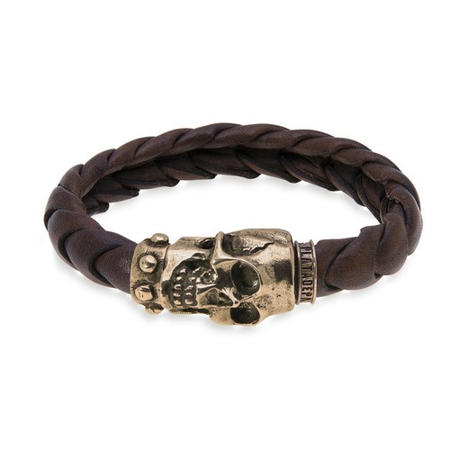 Pulsera Plata de Palo SKULL SB049B hombre cuero trenzado muy elegante