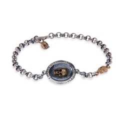 Pulsera PLATA DE PALO Skull SB067A medalla central calavera