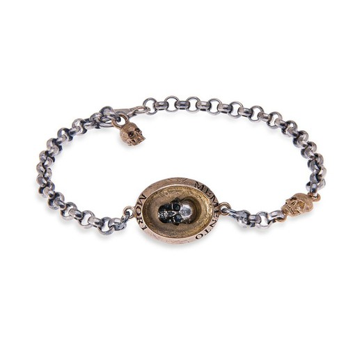 Pulsera Plata de Palo SKULL SB067B cadena rolo plata de ley y bronce