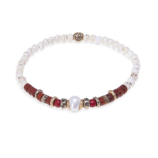 Pulsera Plata de Palo modelo ZULEM de bolas para mujer WB369X turquesa blanca, jaspe y bronce